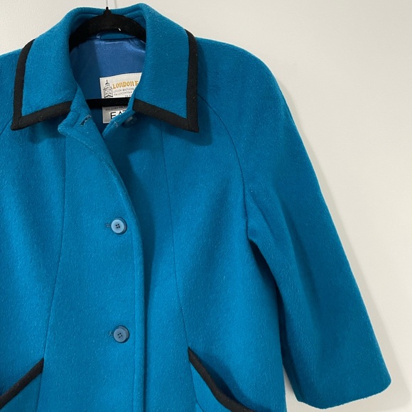 Vintage London Fog 100% Wool Winter Jacket Pea Coat Buttoned Teal Blue Size 6P - Picture 5 of 10